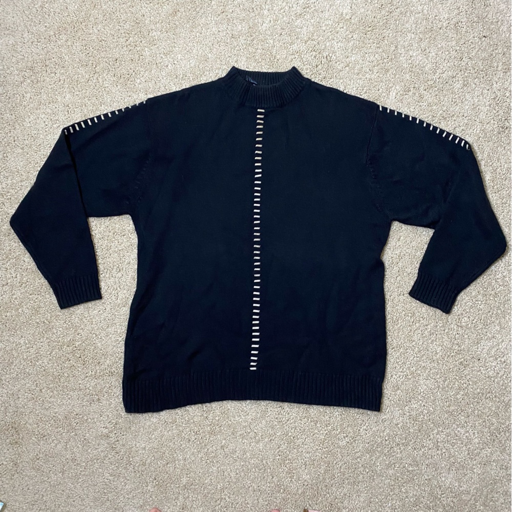 Vtg 90s Y2K Wool Blend Knit Mock Neck Sweater Tribal Men's Size Medium M Black